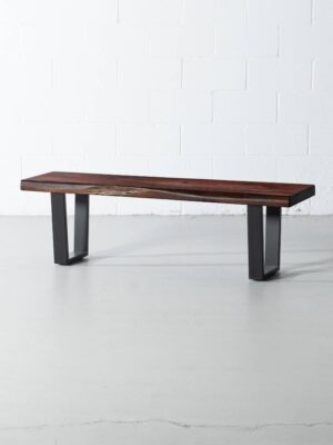 Acacia Live Edge Wood Bench with Black U-shaped Legs/Honey Walnut