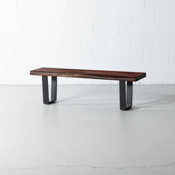 Acacia Live Edge Wood Bench with Black U-shaped Legs/Honey Walnut