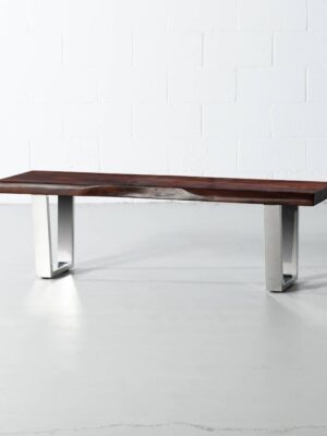 Acacia Live Edge Wood Bench with Chrome U-Shaped Legs/Honey Walnut