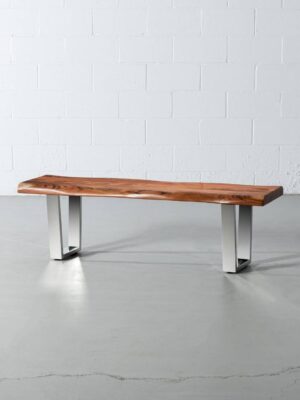 Acacia Live Edge Wood Bench with Chrome U-shaped Legs/Natural Finish