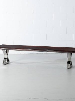Acacia Live Edge Wood Bench with Chrome X-shaped legs/Honey Walnut