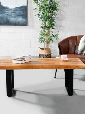 Acacia Natural Live Edge Wood Coffee Table with Black U Shaped Legs