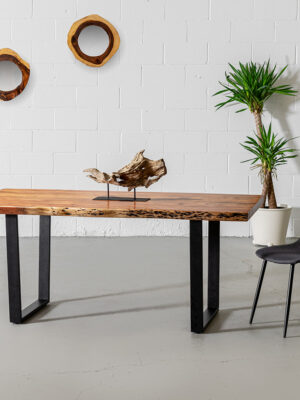 Acacia Natural Wood Live Edge Table with Black U-Shaped Legs/Natural Color