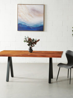 Acacia Solid Wood Straight Cut Table with Black Pyramid-Shaped Legs/Natural Color